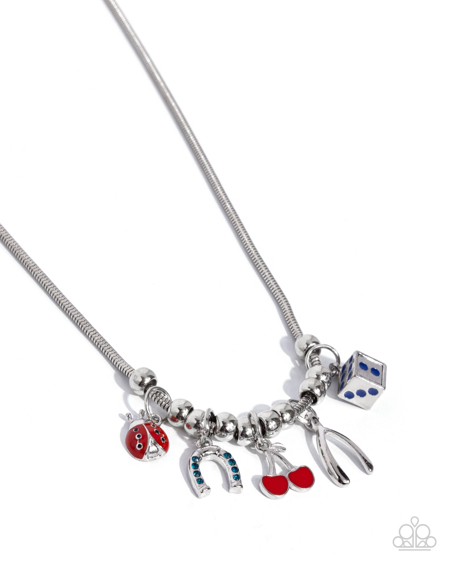 As Luck Would Have It - Blue & Red Rhinestone Ladybug, Blue Horseshoe, Luckly Charm Necklace Paparazzi N2447