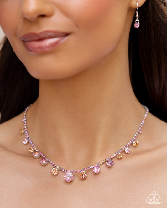 Colorful Countess - Pink Multicolored Rhinestone Gem Necklace Paparazzi N2529