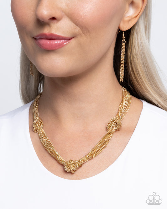 Copious Command - Gold Knotted Strand of Chains Industrial Style Necklace Paparazzi