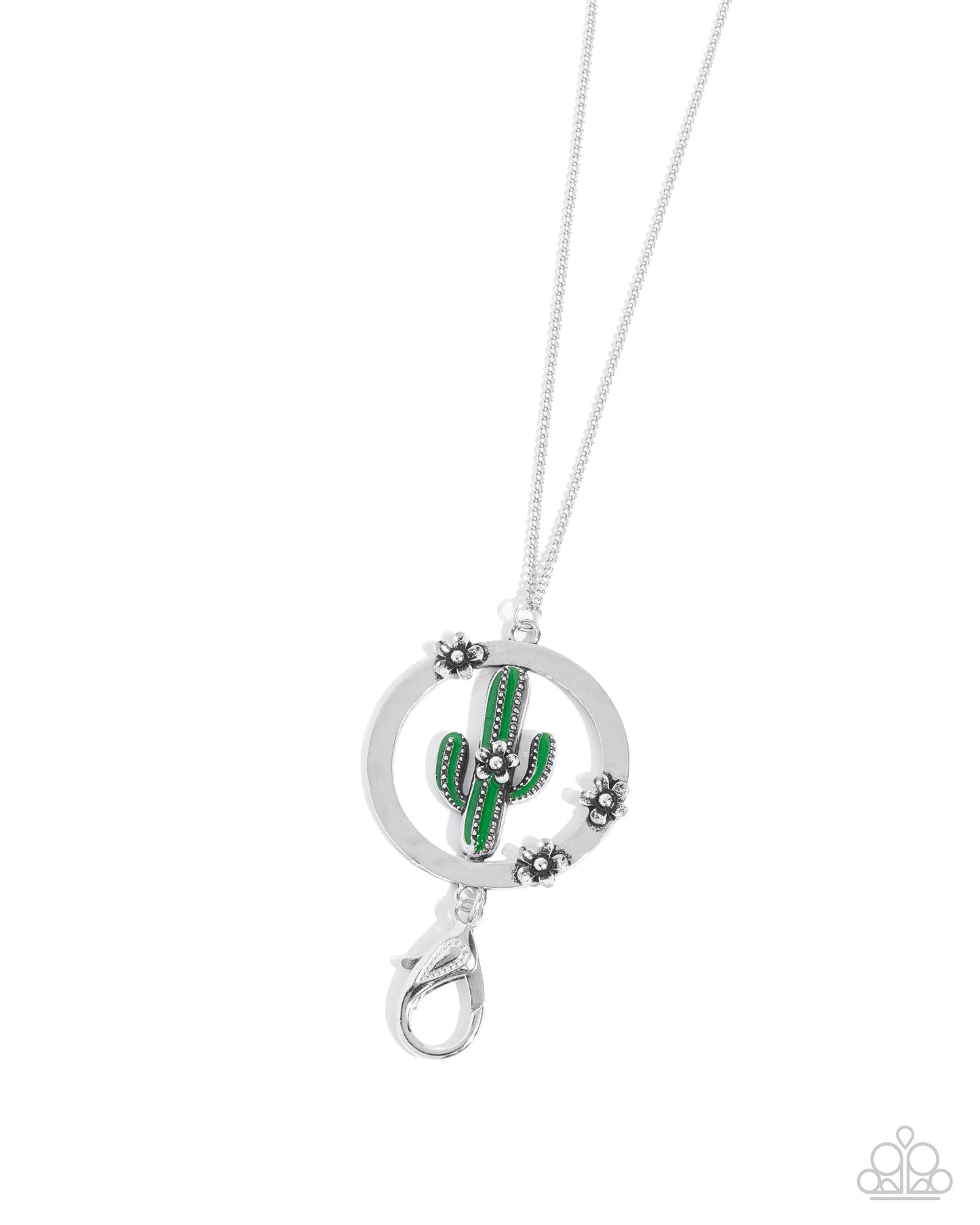 Poetic Patio - Green Cactus Silver Lanyard Santa Fe Style Necklace Paparazzi N2462