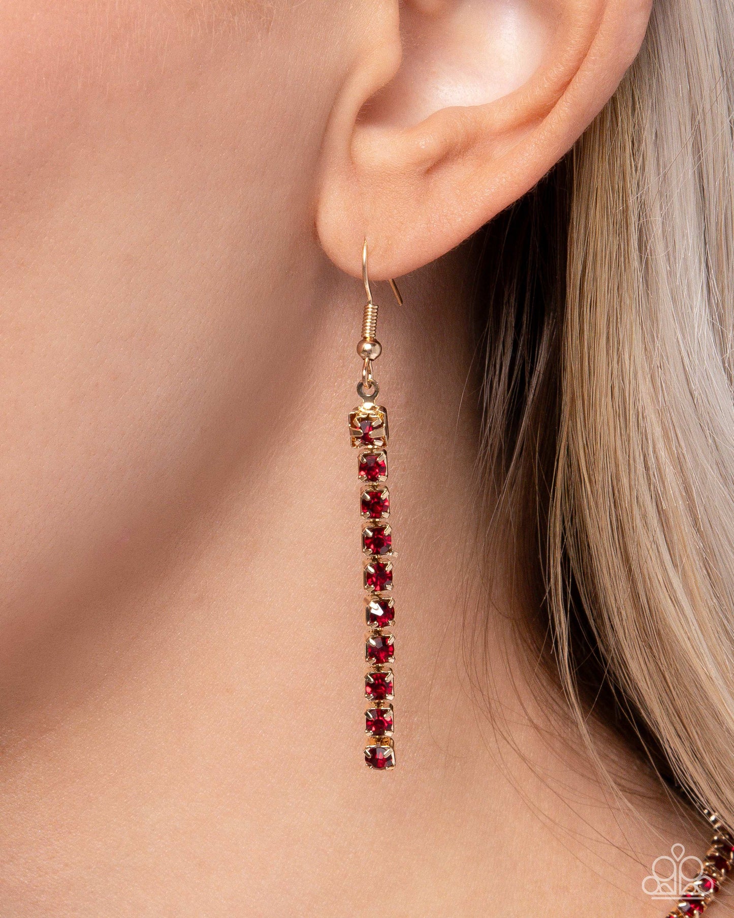 Glittery Getaway - Red Rhinestone & Gold Interconnected Strand Necklace Paparazzi N3085