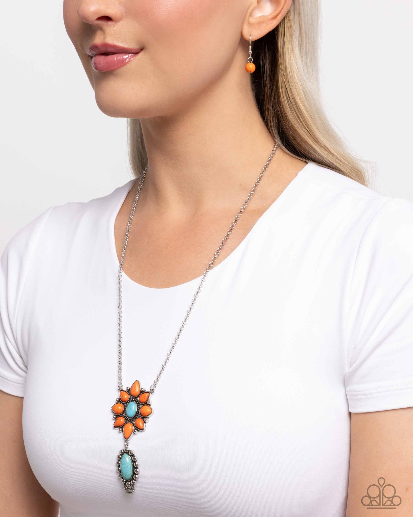 Force of Habit - Orange & Turquoise Stone Santa Fe Style Necklace Paparazzi N2506