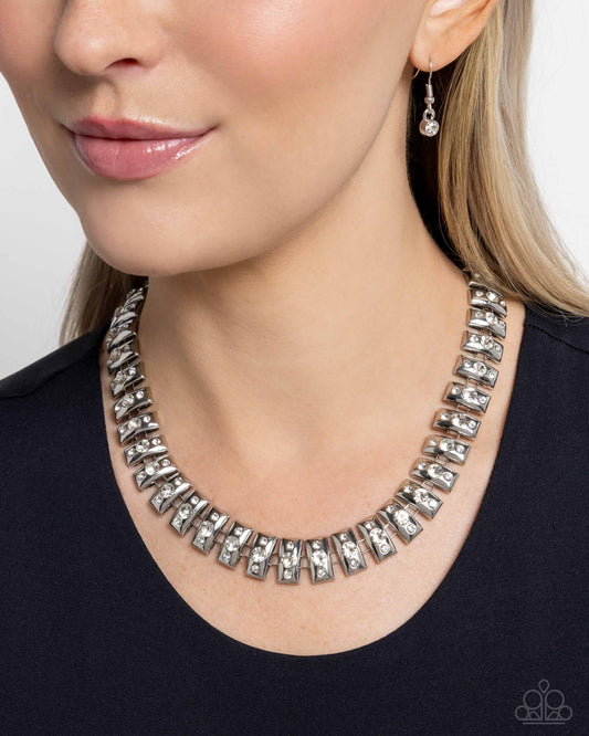 Officially Opulent - White Rhinestone & Gem Silver Necklace Paparazzi N3079