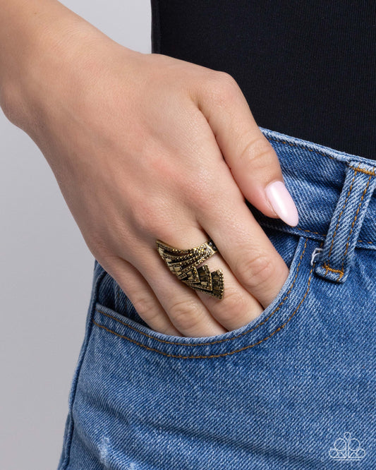 Motivated Musings - Brass Aurum Rhinestone Wing Like Ring Paparazzi
