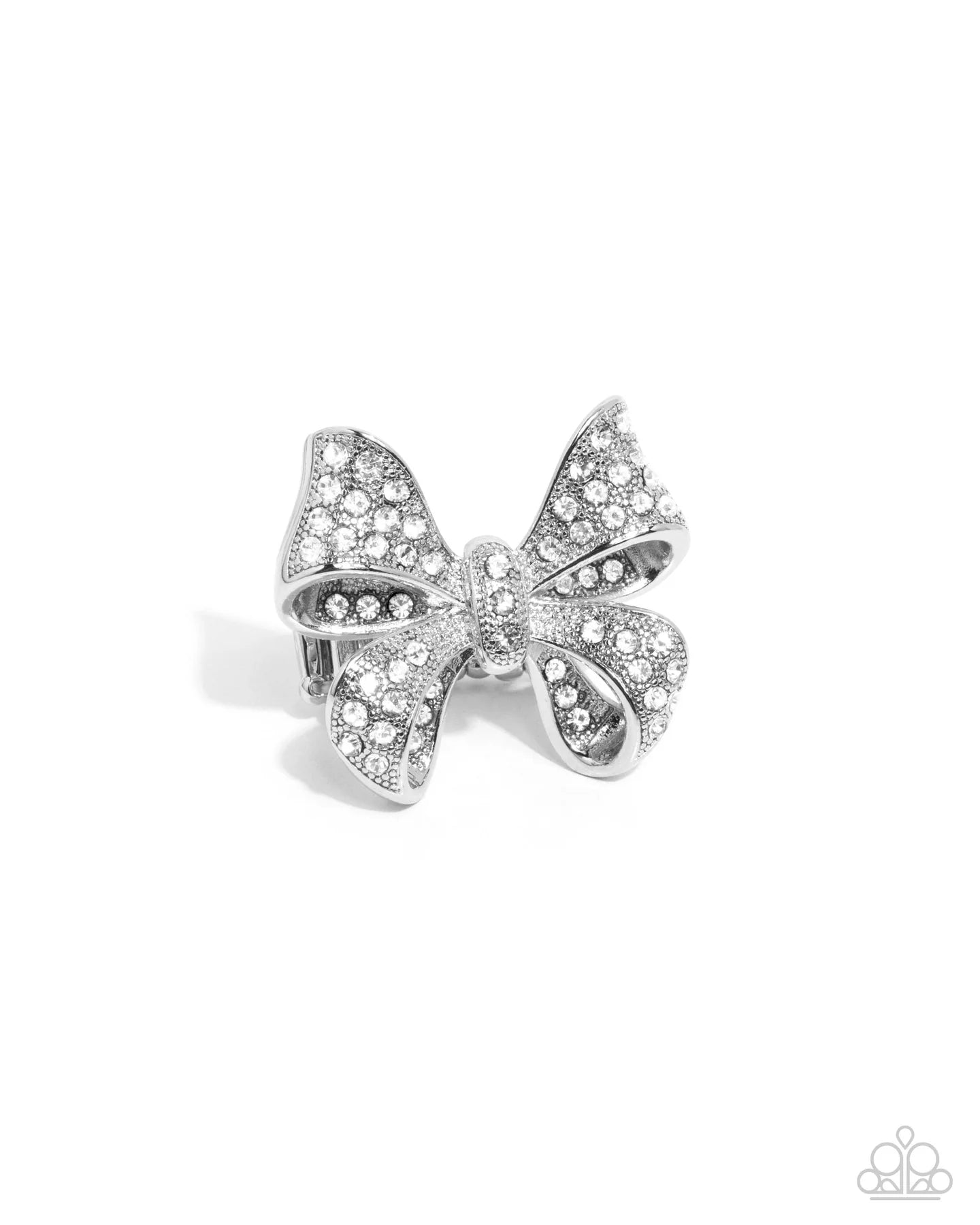 Sweetheart Souvenir White Rhinestone Bow Ring Paparazzi R0746