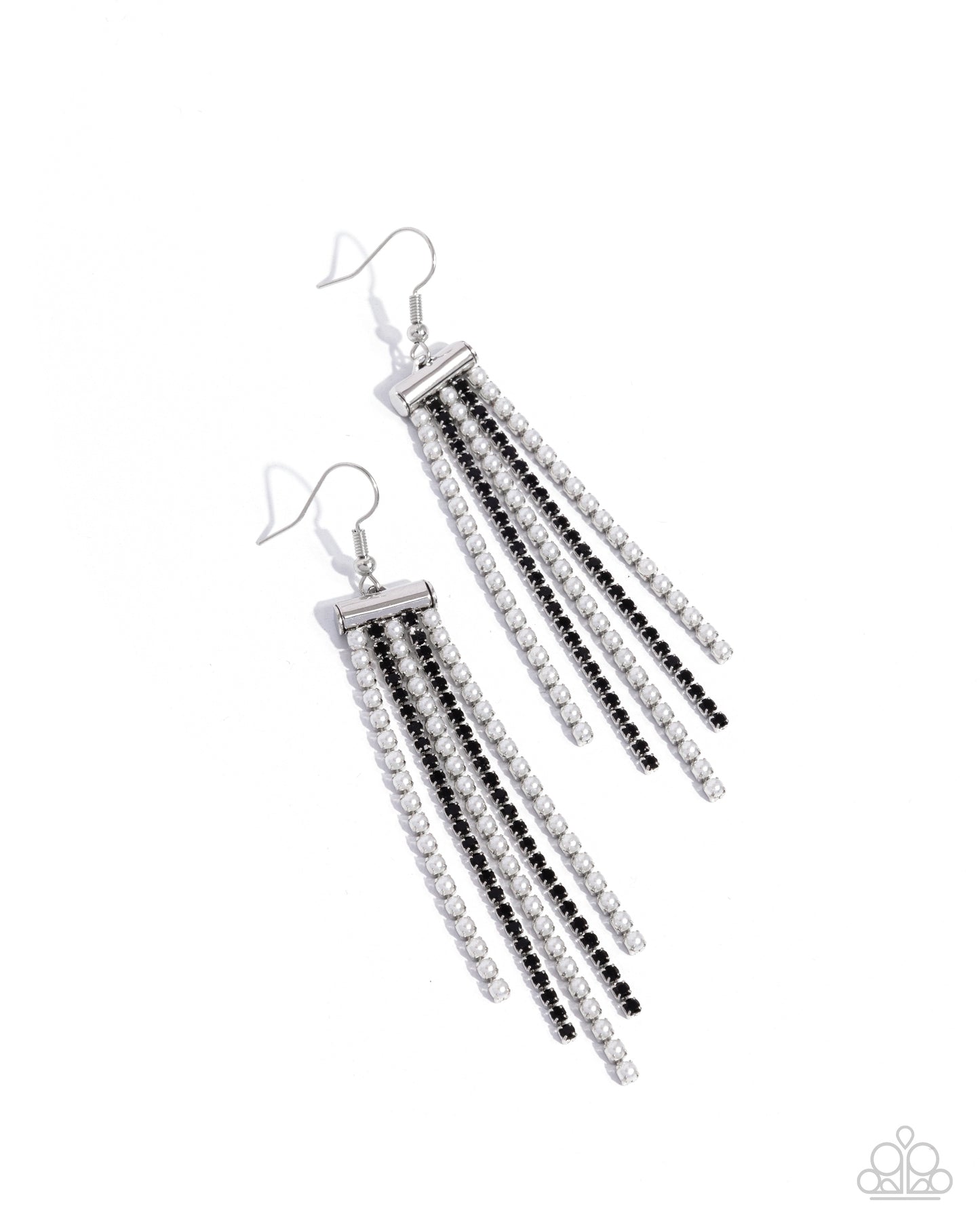 Tapered Team - Black Rhinestone & White Pearl Earring Paparazzi E2221