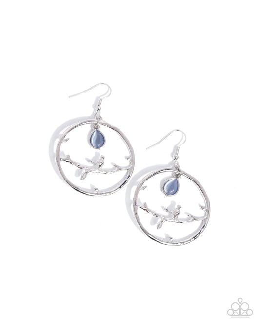 Paparazzi Picturesque Scene - Blue Cat's Eye Bird Silver Earrings E3210