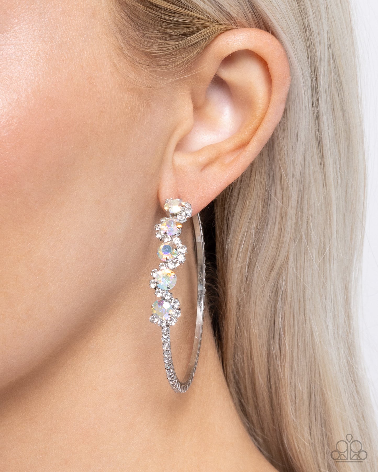 Noticeable Difference - Multi Iridescent Gem & White Rhinestone 2 1/2 Inch Hoop Earring Paparazzi