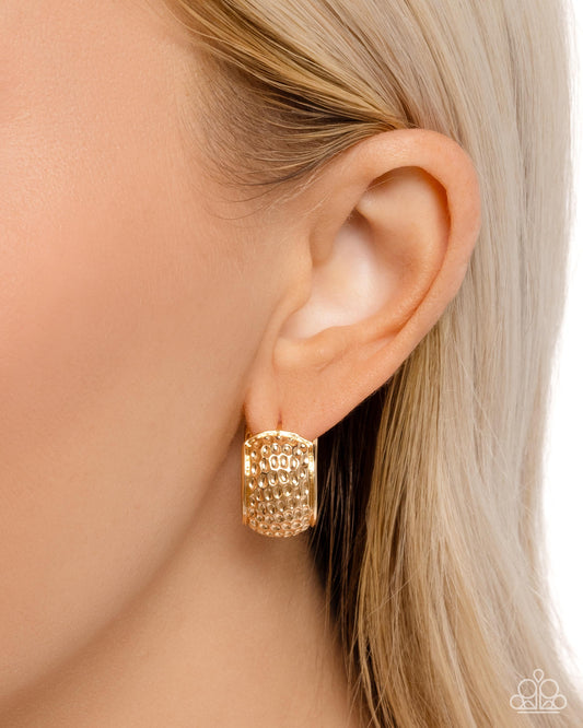 Hammered Heaven - Gold 3/4 Inch Hinge Hoop Earring Paparazzi E2661
