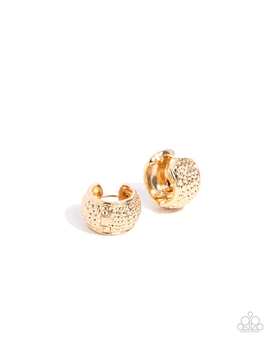 Hammered Heaven - Gold 3/4 Inch Hinge Hoop Earring Paparazzi E2661