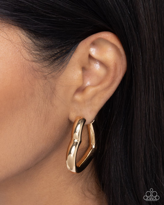 Local Attraction - Gold High Sheen Heart 1 1/2 Inch Hoop Earring Paparazzi