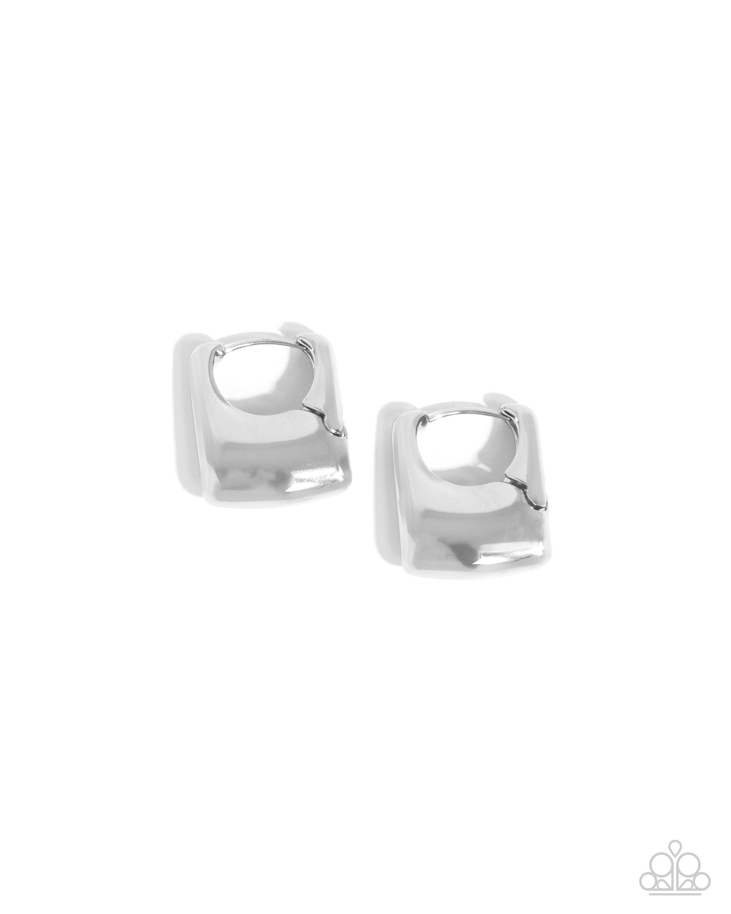 Square Symmetry - Silver Hinge 3/4 Hoop Padlock Inspired Earring Paparazzi E2151