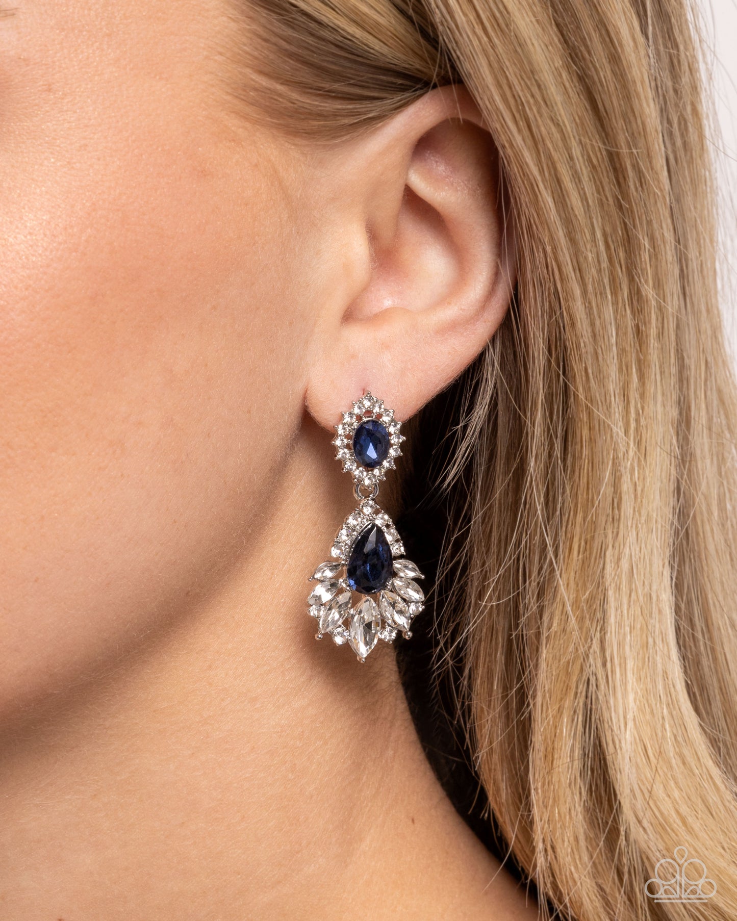 Paparazzi Self-Composed - Blue Oval, Teardrop & White Gem Earring E3317