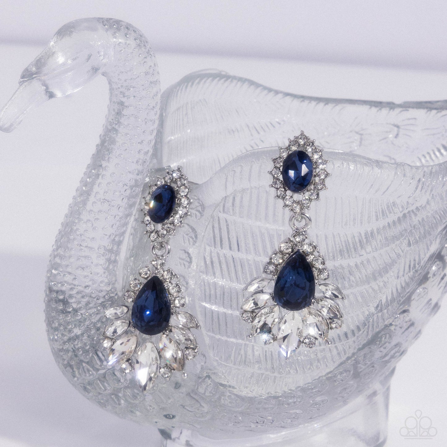 Paparazzi Self-Composed - Blue Oval, Teardrop & White Gem Earring E3317