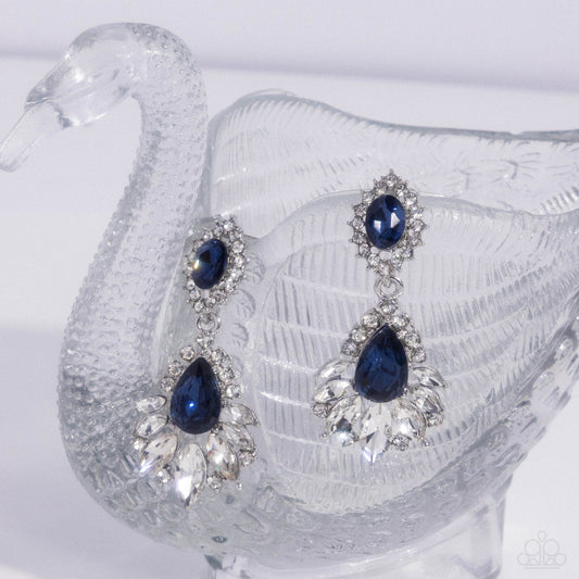 Paparazzi Self-Composed - Blue Oval, Teardrop & White Gem Earring E3317