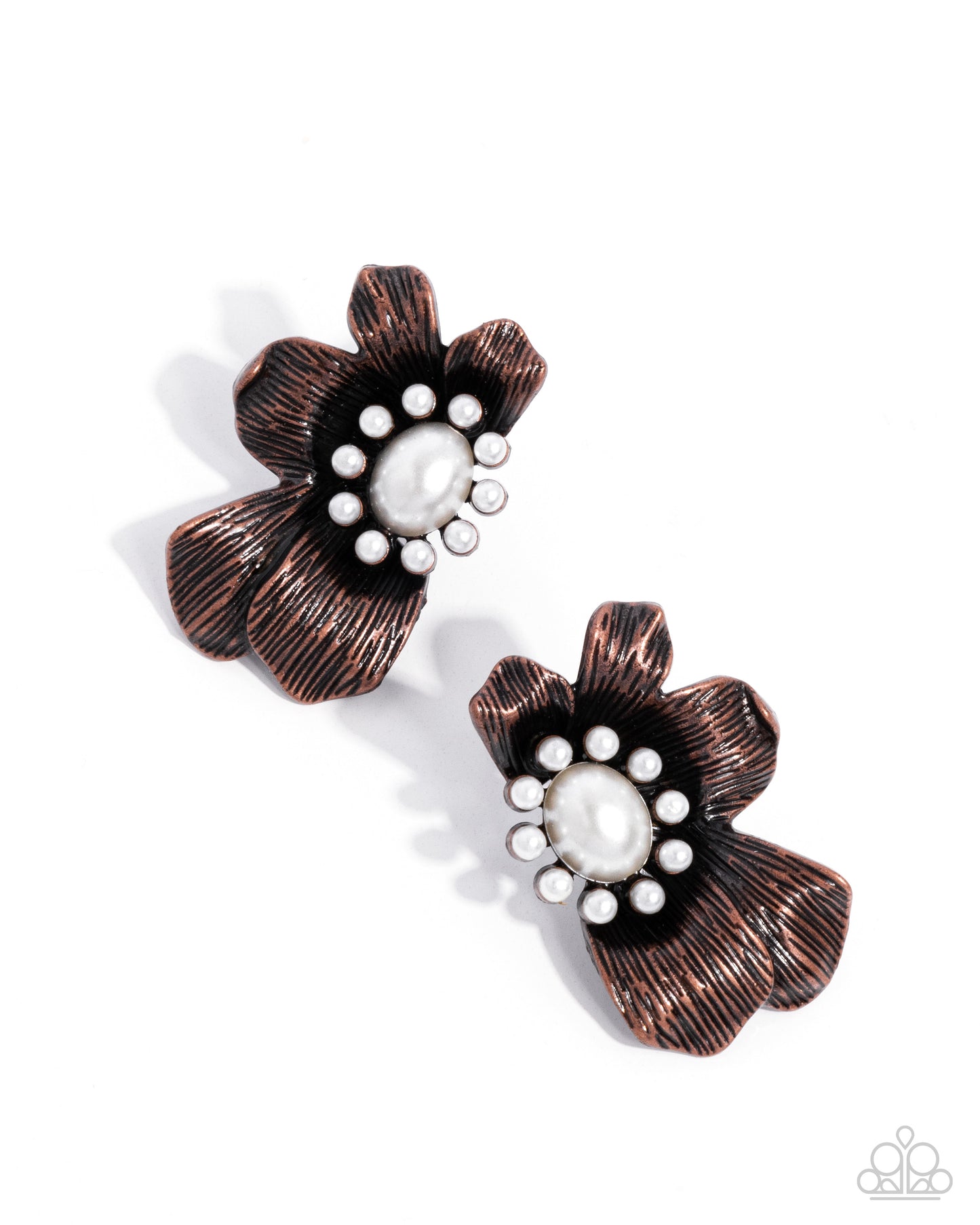 Sonata Shimmer - Copper Petals White Pearl Center Post Earring Santa Fe Style Paparazzi E2174