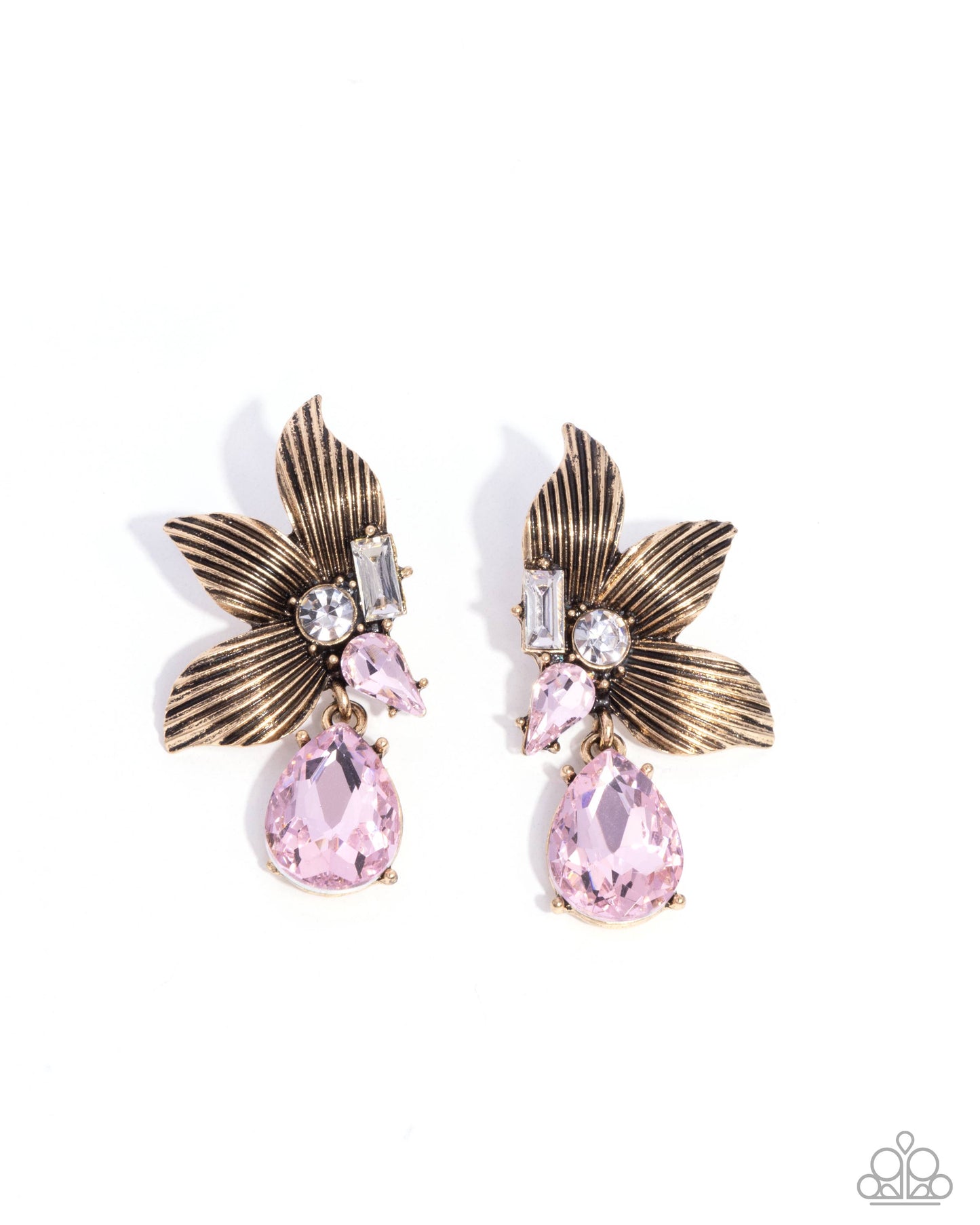 Showstopping Symphony - Pink Teardrop Gem & Gold Flower Post Earring Paparazzi E2100