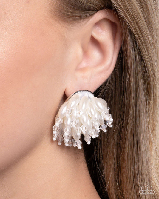 Sunset Shower - White Pearly, Crystal-Like, & Seed Bead Post Earring Paparazzi E2082