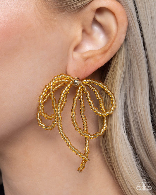 Sophisticated Sprinkle - Gold Seed Bead Bow Post Earring Paparazzi E2464