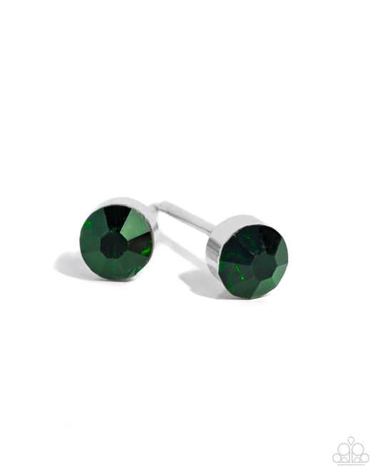 Logical Light - Green Emerald Rhinestone Silver Post Earring Paparazzi E2819
