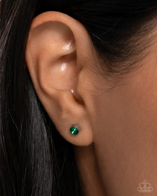 Logical Light - Green Emerald Rhinestone Silver Post Earring Paparazzi E2819