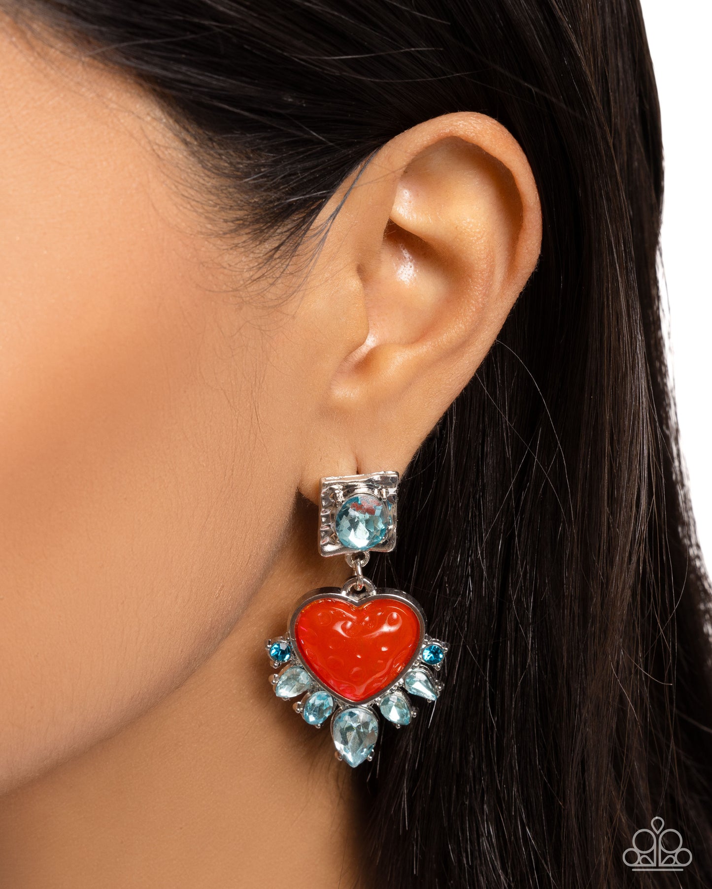 Paparazzi Bohemian Bling - Red Heart & Blue Gem Post Earring E2499