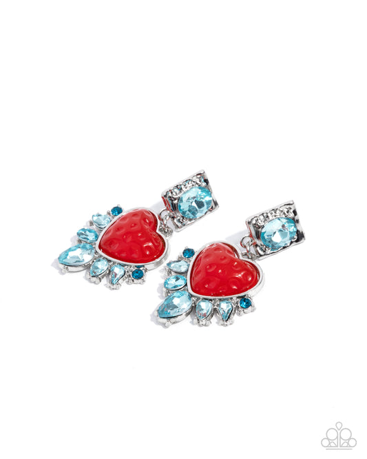 Paparazzi Bohemian Bling - Red Heart & Blue Gem Post Earring E2499
