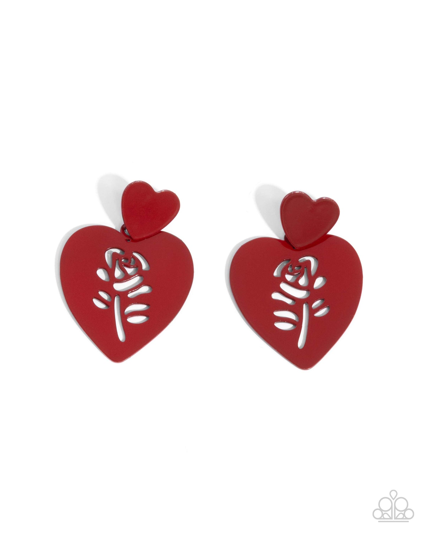 Showstopping Silhouette - Red Rose Heart Post Earring Paparazzi E2176