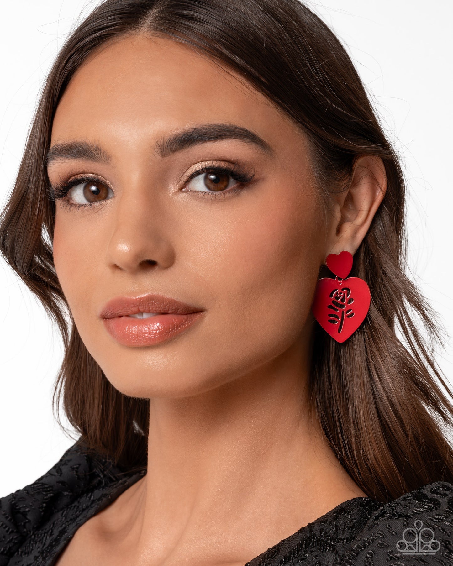 Showstopping Silhouette - Red Rose Heart Post Earring Paparazzi E2176