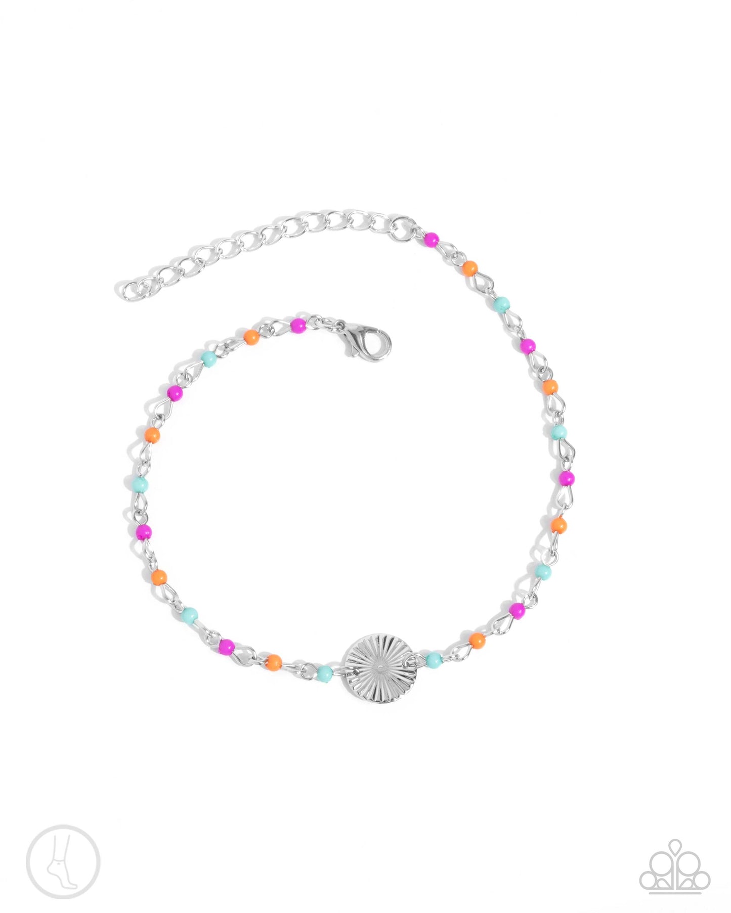 Florida Freestyle - Multi Colored Orange, Fuchsia, Arcadia Bead Anklet Paparazzi B1830