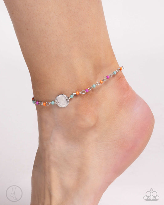 Florida Freestyle - Multi Colored Orange, Fuchsia, Arcadia Bead Anklet Paparazzi B1830