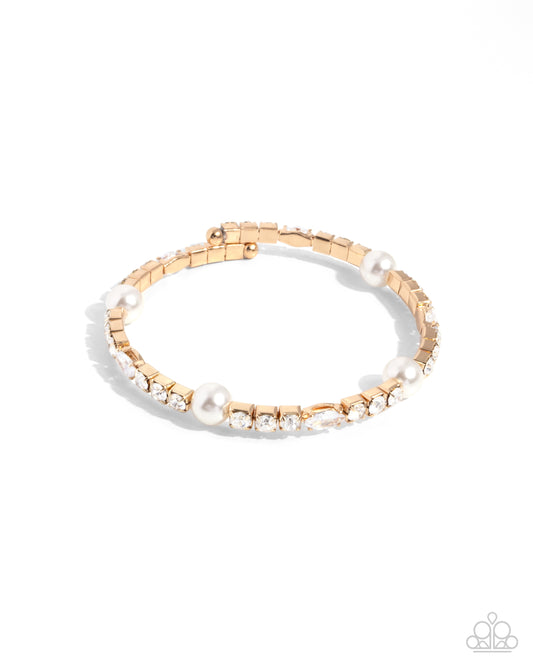Paparazzi Ladylike Leader - Gold, White Pearl & Gem Cuff Bracelet B1912