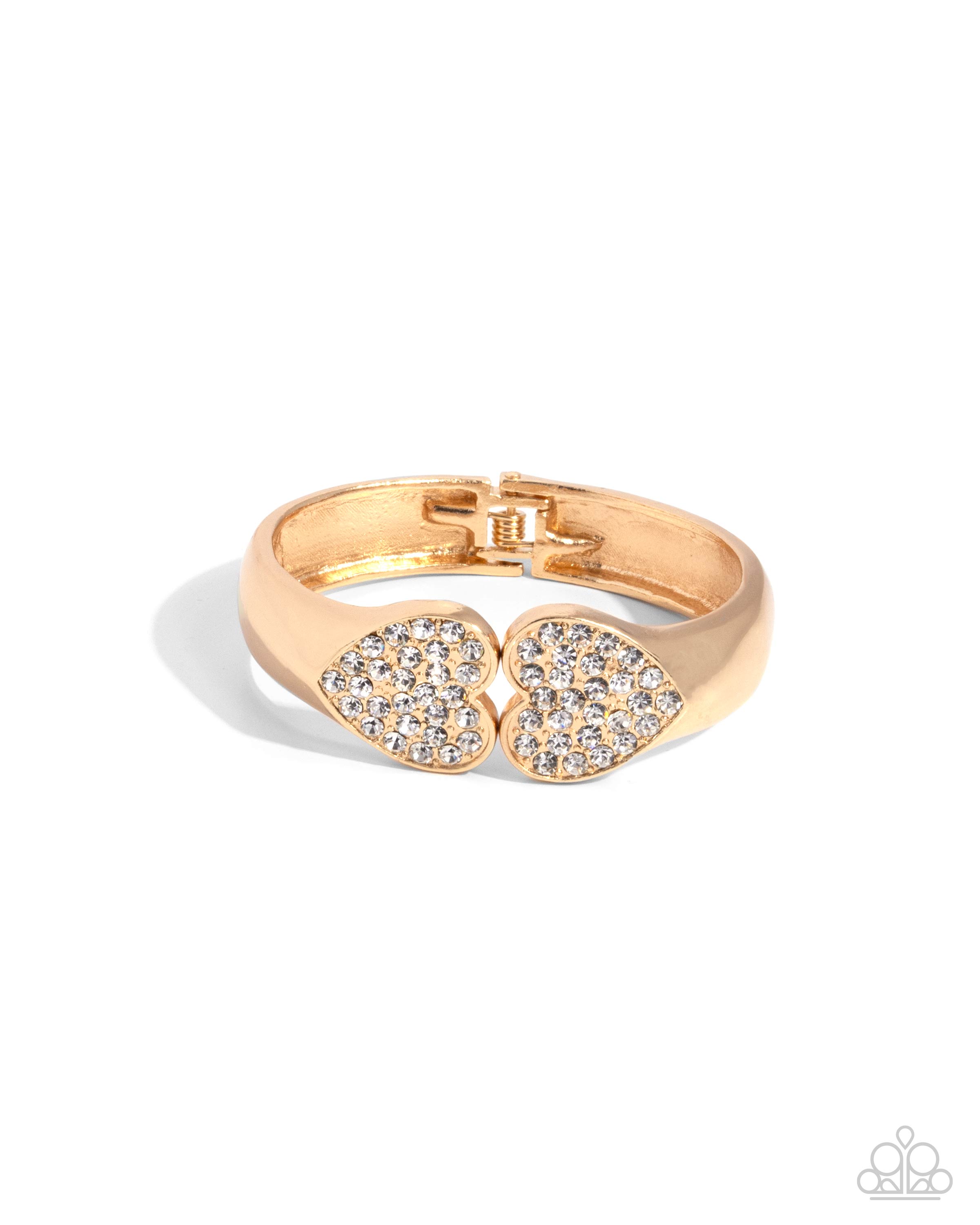 Paparazzi Romantic Rhapsody - Gold & White Rhinestone Heart Hinge