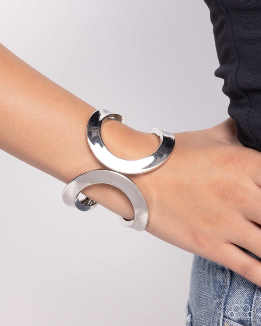 Airy Attraction - Silver High Sheen Bangle Like Hinge Bracelet Paparazzi B1910