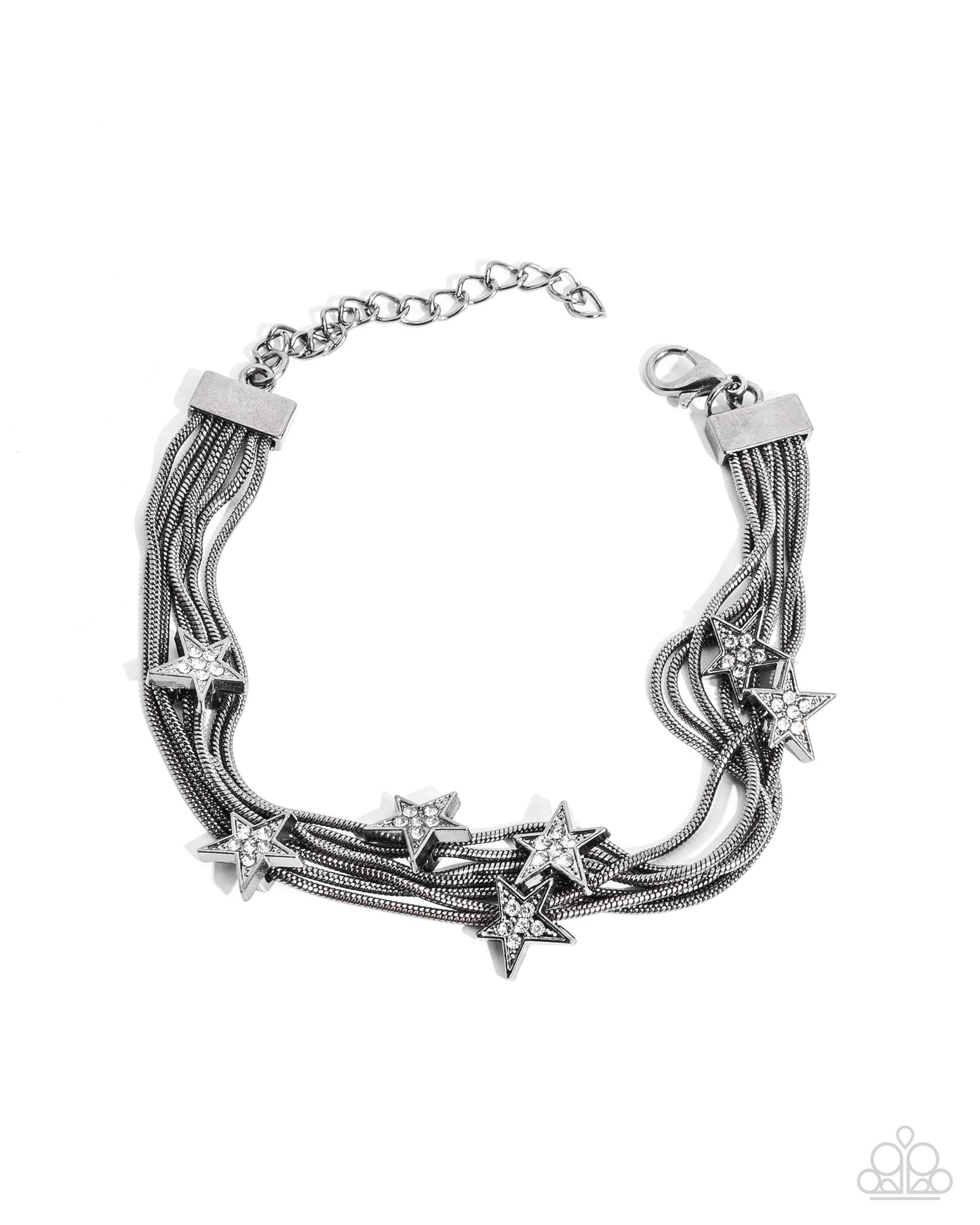 Guest Star - Black Gunmetal White Rhinestone Star Clasp Bracelet Paparazzi B0415
