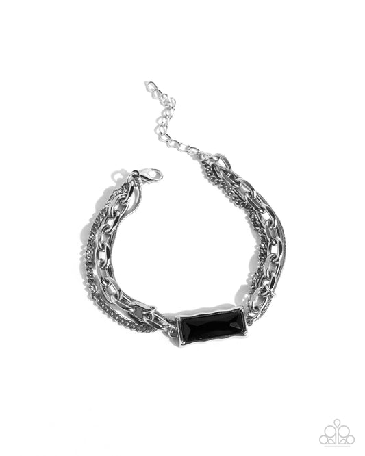 Grungy Gait - Black Gem & Silver Cable Chain Bracelet Paparazzi B1857