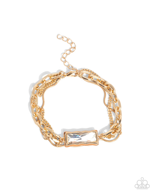 Grungy Gait - Gold & White Gem Cable Chain Bracelet Paparazzi B1852