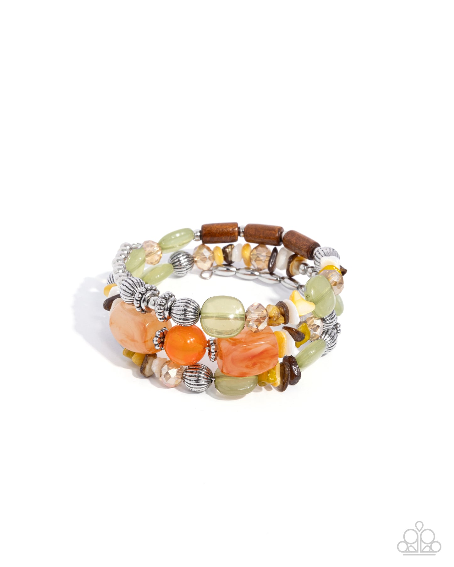 Feeling Alive - Multi Colored Orange, Raw Umber, Fern & Golden Palm Coil Bracelet Paparazzi B1753