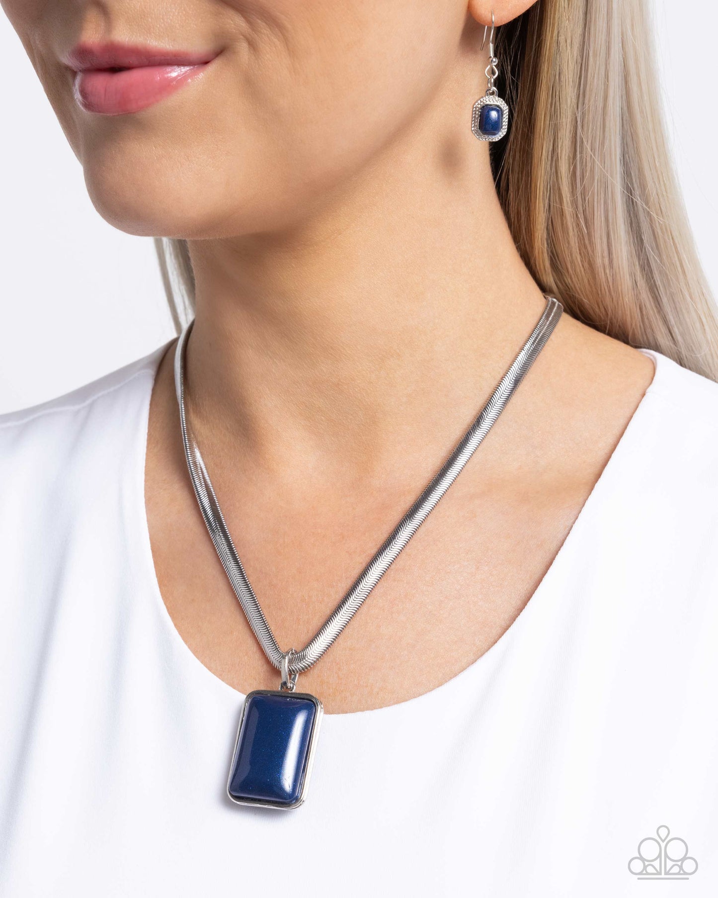 Clandestine Color - Blue Oversized Acrylic Pendant Silver Snake Chain Necklace Paparazzi N3527
