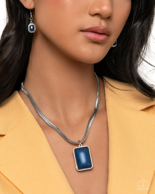 Clandestine Color - Blue Oversized Acrylic Pendant Silver Snake Chain Necklace Paparazzi N3527