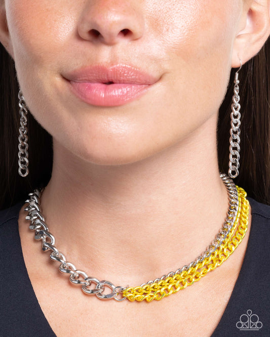 Tinted Tension - Yellow Painted & Silver Curb Chain Necklace Paparazzi