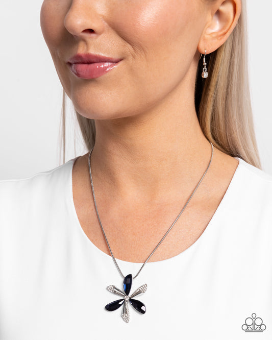 Potent Pattern - Blue Gem & White Rhinestone Flower Necklace Paparazzi