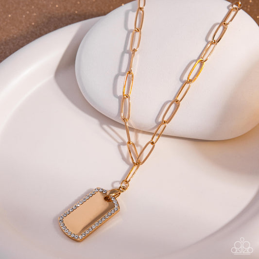 Simple Street - Gold Dog Tag Style Pendant Paperclip Chain Necklace Paparazzi N2877