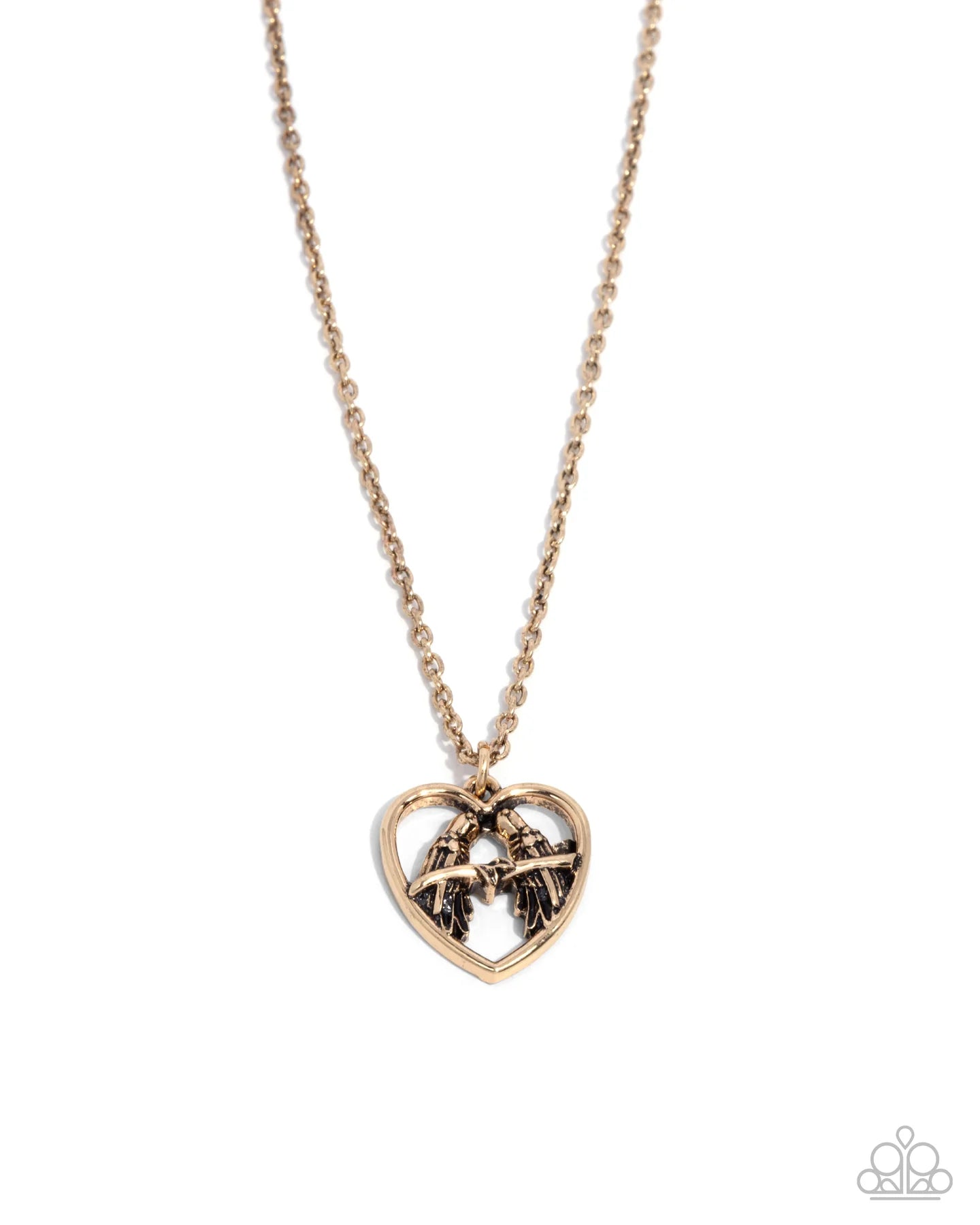 Paparazzi Brilliant Birds - Gold Love Bird Heart Short Necklace N3828