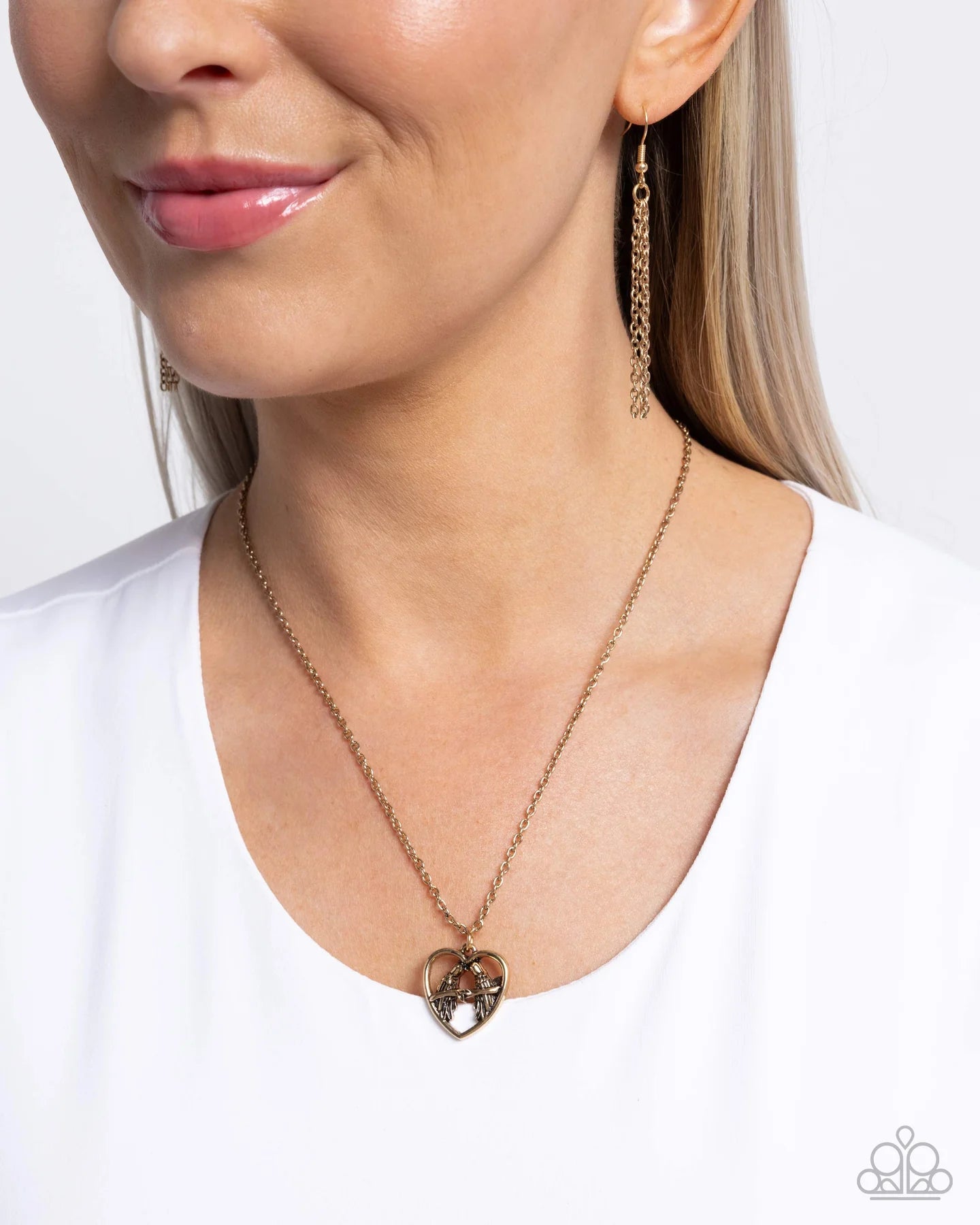 Paparazzi Brilliant Birds - Gold Love Bird Heart Short Necklace N3828