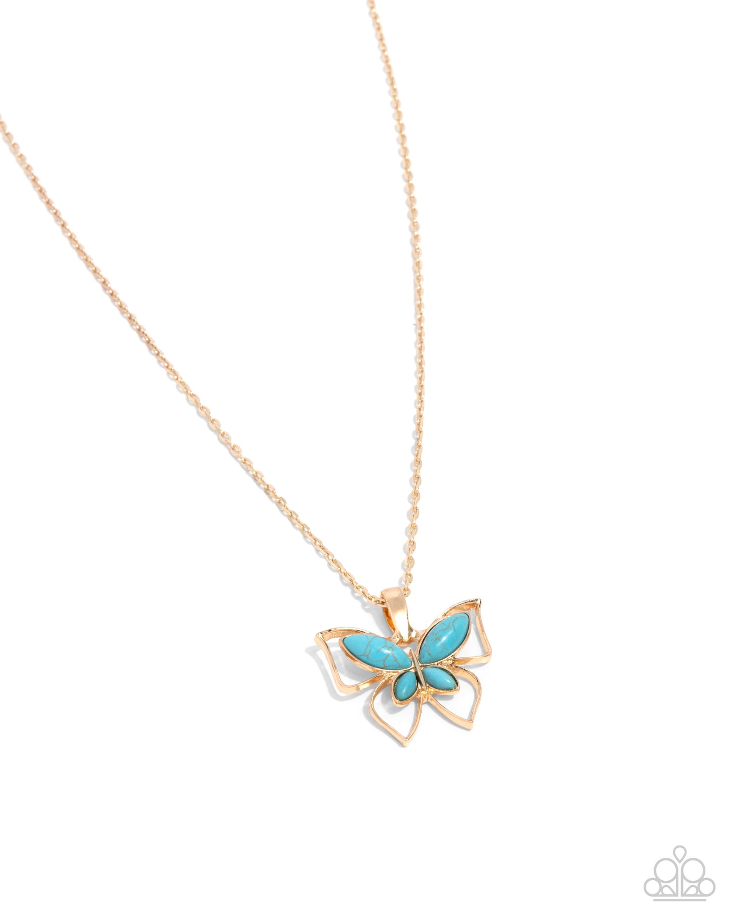 Papillon Persuasion - Gold Frame Blue Turquoise Stone Butterfly Necklace Santa Fe Style Paparazzi