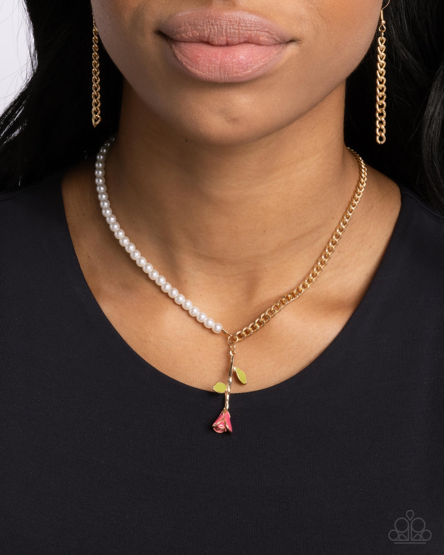 Belles Radiance - Pink - Desert Rose Gold Rose Flower Necklace Paparazzi