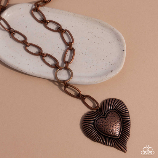 High Fidelity - Copper Paperclip Chain & Heart Pendant Necklace Paparazzi N2804