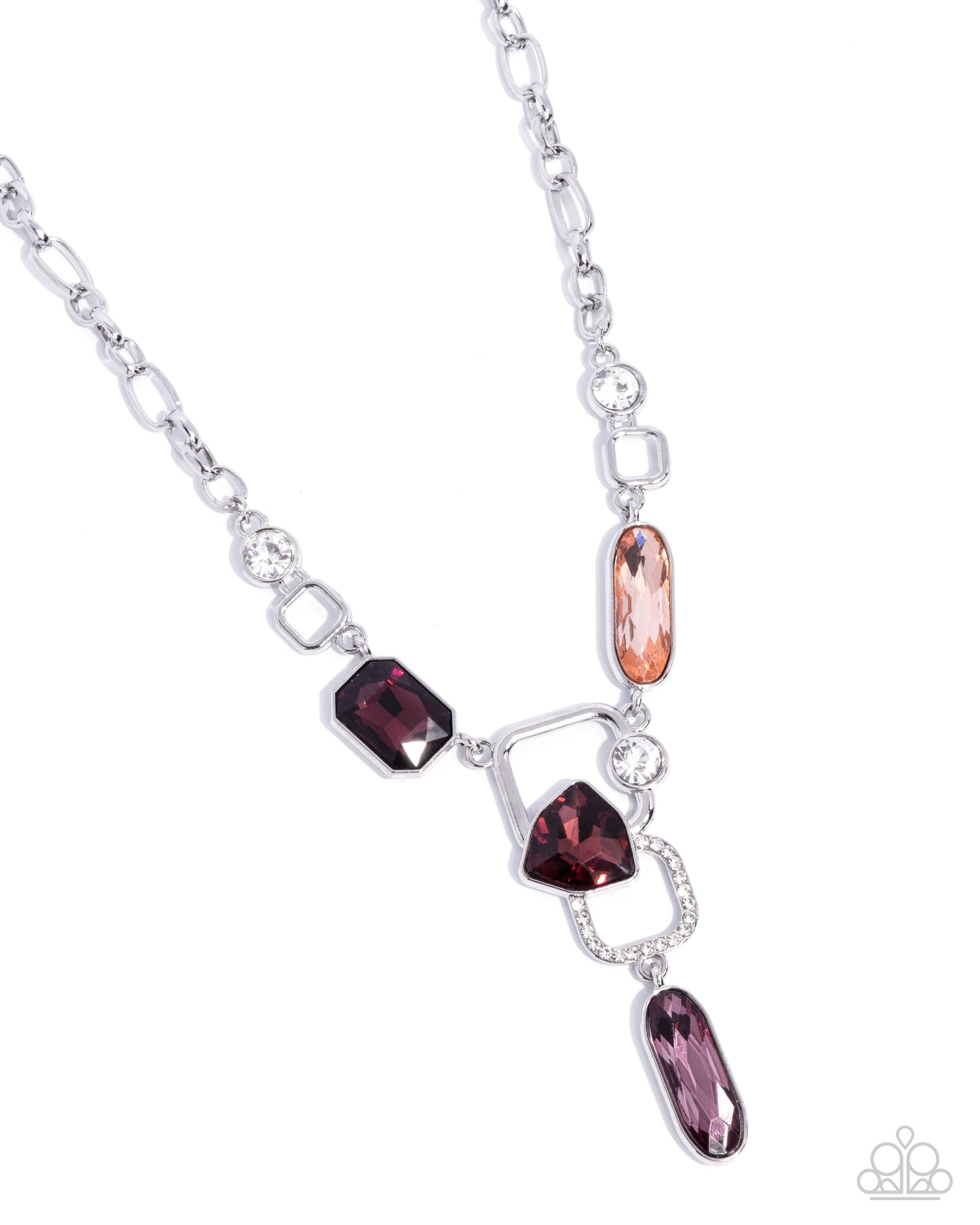 Artistic Elegance - Purple Amethyst, Light Peach, White Rhinestone Silver Necklace Paparazzi N2495