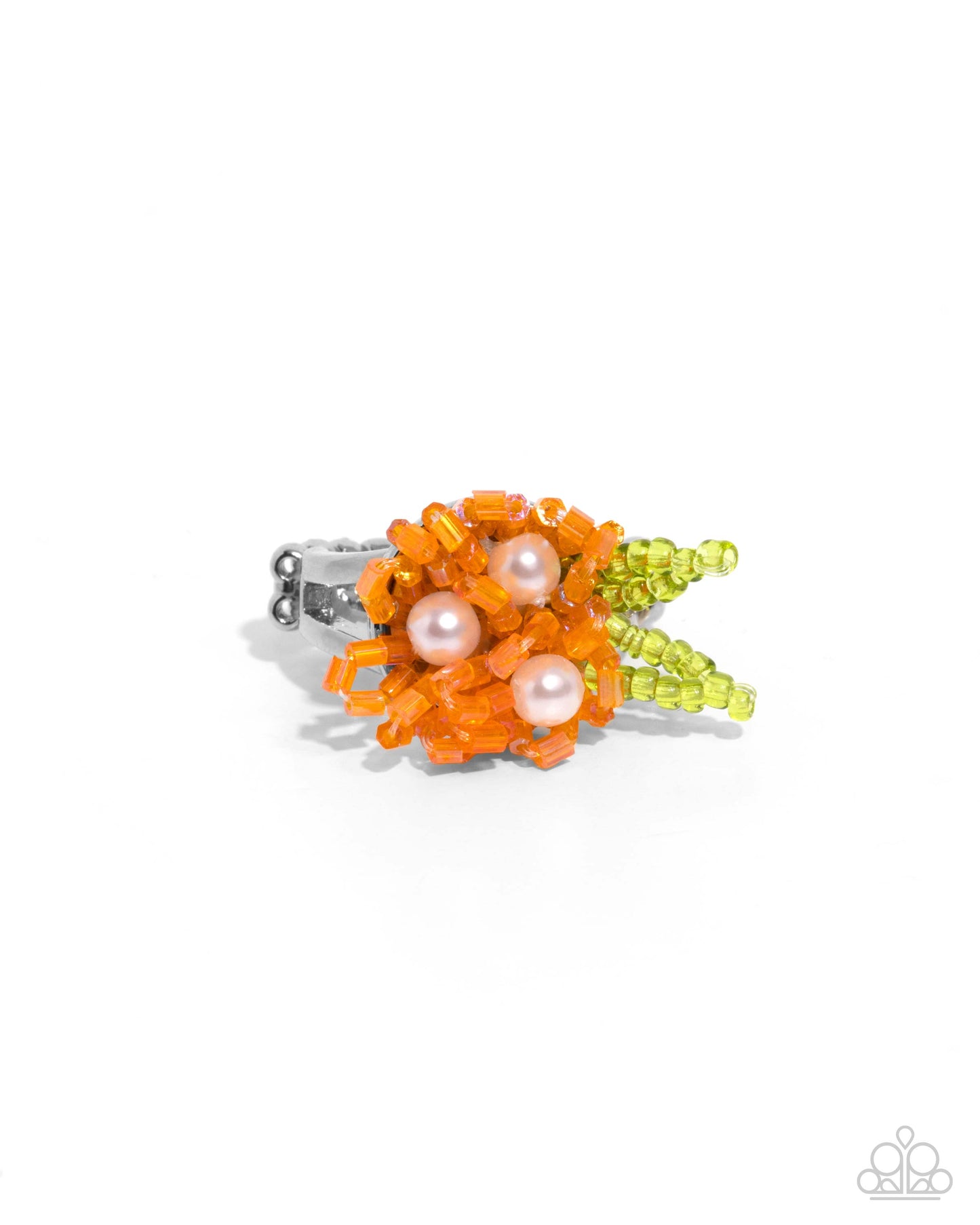 Pearl Priority - Orange Seed Bead Flower Ring Paparazzi R0801